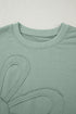 Textured Floral Applique Short Sleeve Pullover Top