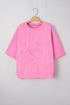 Textured Floral Applique Short Sleeve Pullover Top