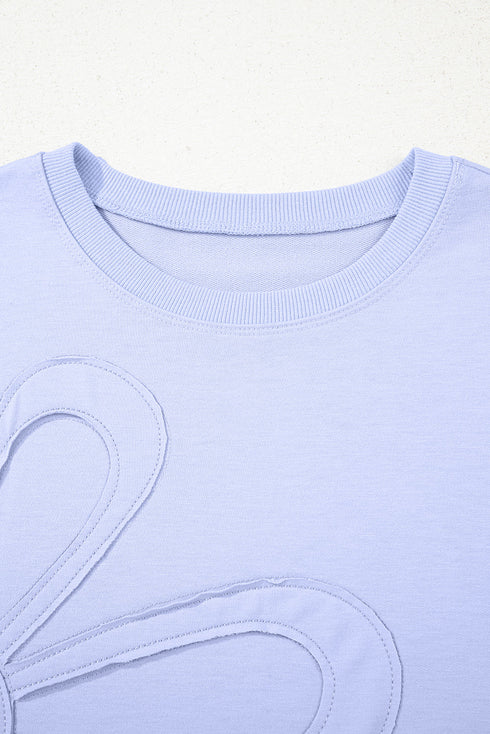 Textured Floral Applique Short Sleeve Pullover Top