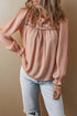 Textured Floral Embroidered Flounce Sleeve Relaxed Fit Blouse