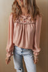 Textured Floral Embroidered Flounce Sleeve Relaxed Fit Blouse