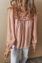 Textured Floral Embroidered Flounce Sleeve Relaxed Fit Blouse