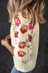 Textured Floral Embroidered Puff Sleeve Ricrac Trim Blouse
