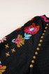 Textured Floral Embroidered Puff Sleeve Ricrac Trim Blouse