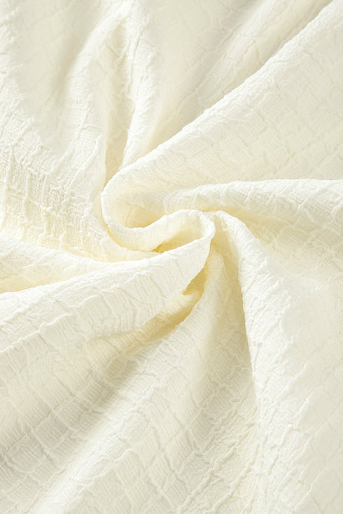Textured Floral Embroidered Puff Sleeve Ricrac Trim Blouse