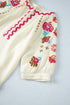 Textured Floral Embroidered Puff Sleeve Ricrac Trim Blouse