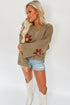 Textured Floral Exposed Seam Slouchy Knit Sweater
