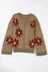 Textured Floral Exposed Seam Slouchy Knit Sweater