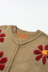 Textured Floral Exposed Seam Slouchy Knit Sweater