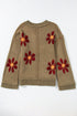 Textured Floral Exposed Seam Slouchy Knit Sweater