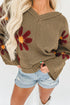 Textured Floral Exposed Seam Slouchy Knit Sweater