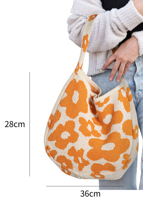 Textured Floral Knit Large Slouchy Shoulder Bag