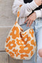 Textured Floral Knit Large Slouchy Shoulder Bag