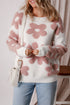 Textured Floral Knit Relaxed Fit Pullover Sweater
