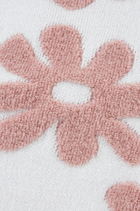 Textured Floral Knit Relaxed Fit Pullover Sweater