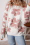 Textured Floral Knit Relaxed Fit Pullover Sweater