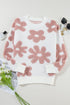 Textured Floral Knit Relaxed Fit Pullover Sweater