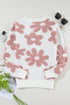 Textured Floral Knit Relaxed Fit Pullover Sweater