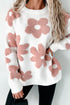 Textured Floral Knit Relaxed Fit Pullover Sweater