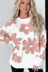 Textured Floral Knit Relaxed Fit Pullover Sweater