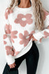 Textured Floral Knit Relaxed Fit Pullover Sweater