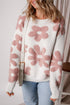 Textured Floral Knit Relaxed Fit Pullover Sweater