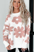 Textured Floral Knit Relaxed Fit Pullover Sweater
