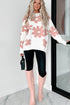 Textured Floral Knit Relaxed Fit Pullover Sweater