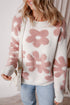 Textured Floral Knit Relaxed Fit Pullover Sweater