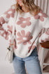 Textured Floral Knit Relaxed Fit Pullover Sweater