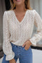 Textured Floral Lace V Neck Ruffle Sleeve Blouse