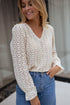 Textured Floral Lace V Neck Ruffle Sleeve Blouse