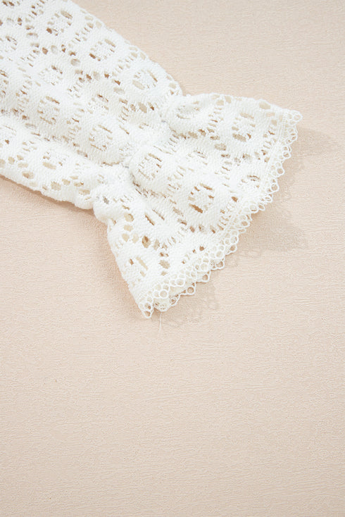 Textured Floral Lace V Neck Ruffle Sleeve Blouse