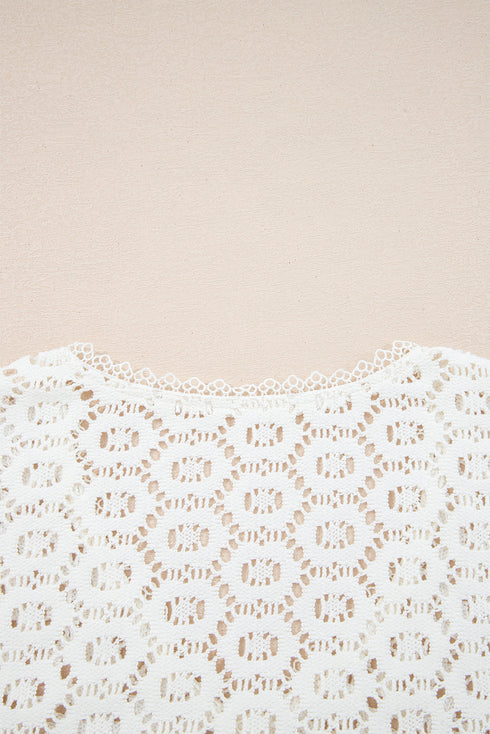 Textured Floral Lace V Neck Ruffle Sleeve Blouse
