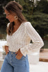 Textured Floral Lace V Neck Ruffle Sleeve Blouse