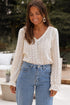 Textured Floral Lace V Neck Ruffle Sleeve Blouse