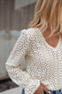 Textured Floral Lace V Neck Ruffle Sleeve Blouse