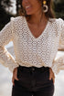 Textured Floral Lace V Neck Ruffle Sleeve Blouse