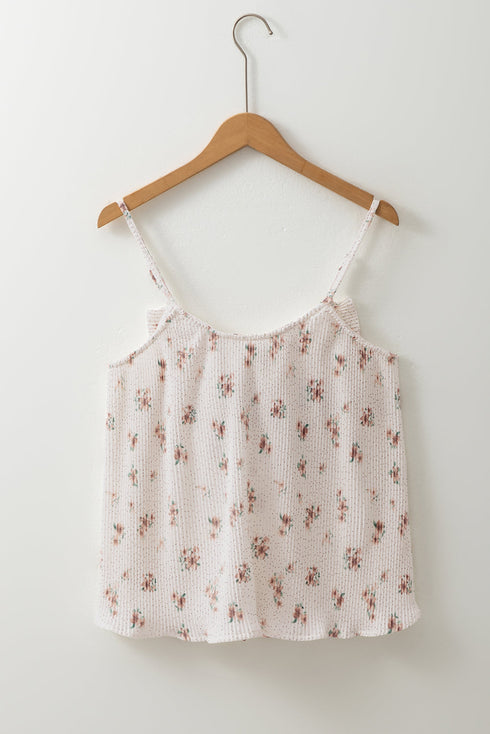 Textured Floral Print Bow Back Camisole Top