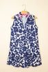 Textured Floral Print Sleeveless Notched V Neck Mini Dress