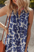 Textured Floral Print Sleeveless Notched V Neck Mini Dress