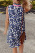 Textured Floral Print Sleeveless Notched V Neck Mini Dress
