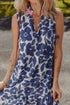 Textured Floral Print Sleeveless Notched V Neck Mini Dress