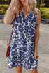 Textured Floral Print Sleeveless Notched V Neck Mini Dress