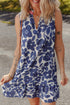 Textured Floral Print Sleeveless Notched V Neck Mini Dress