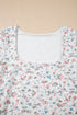 Textured Floral Print Square Neck Long Sleeve Top