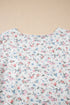 Textured Floral Print Square Neck Long Sleeve Top