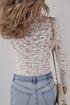 Textured Floral Print Square Neck Long Sleeve Top