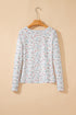 Textured Floral Print Square Neck Long Sleeve Top