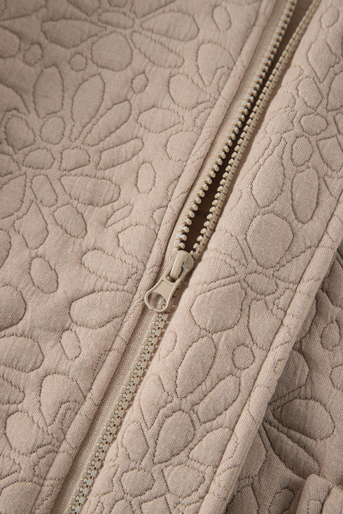 Textured Floral Quilted Woven Stretch Outerwear Jacket
